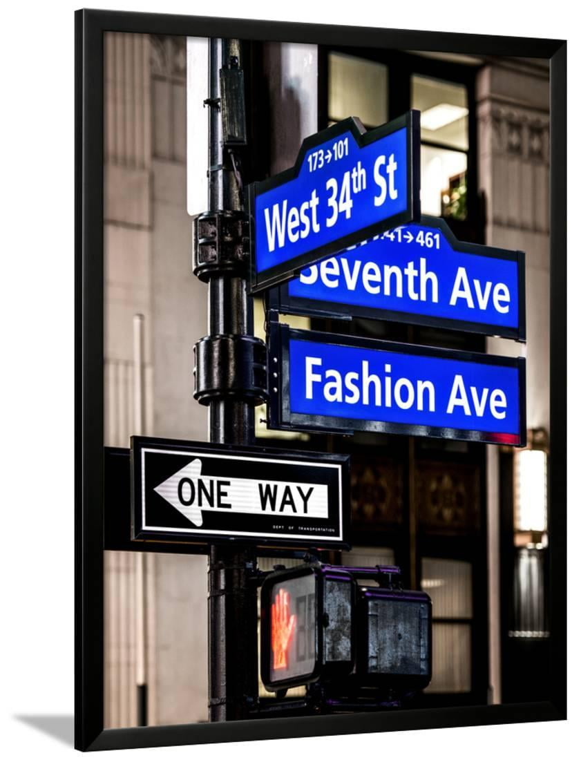 NYC Street Signs in Manhattan by Night 34th Street, Seventh Avenue