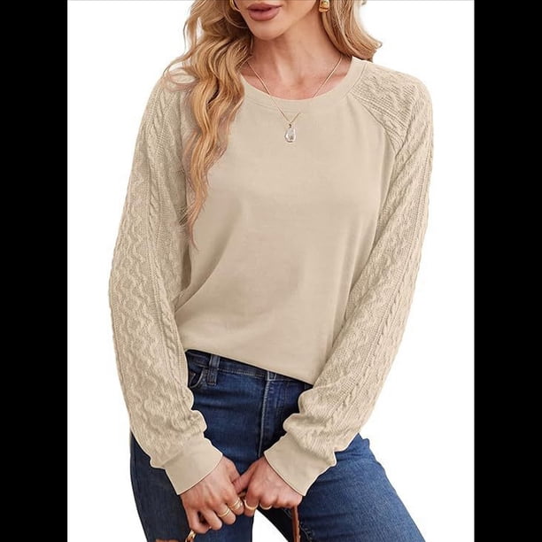 Sudaderas para Mujer, Suéteres de Cuello Redondo con Mangas de Punto , Moda 2025 Albaricoque S