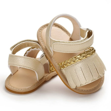 Honeeladyy Deals Newborn Baby Summer Sandals Tassel Soft Sole Open Toe Crib Shoes Kids Anti-slip Prewalker