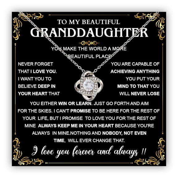 To My Granddaughter Necklace, Granddaughter Necklace From Grandma Or Grandpa, Necklace Granddaughter On Birthday Wedding, Graduation Necklace Granddaughter #887, White Love Knot Necklace