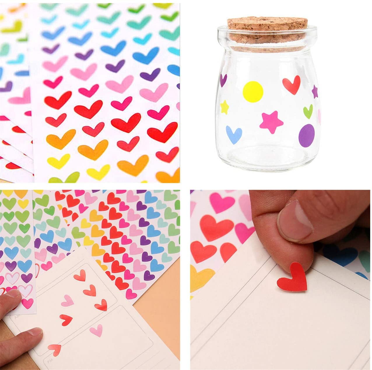 for Scrapbooking and Kid DIY Arts Crafts Hearts, 18 Sheets 18 Sheets 1512 Pcs Colorful Heart Shape Self Adhesive Stickers 