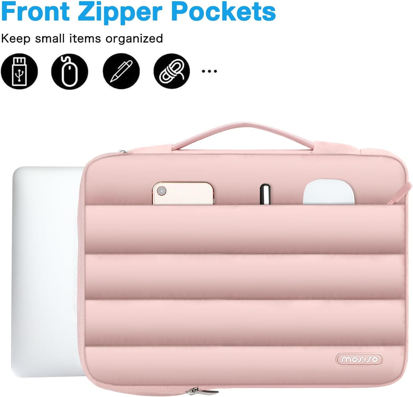 Mosiso Laptop Sleeve Bag for 15-16 inch HP Dell Asus Acer Lenovo Notebook, 360 Protective Puffy Laptop Handbag Computer Carrying Case for MacBook Pro 16, Pink