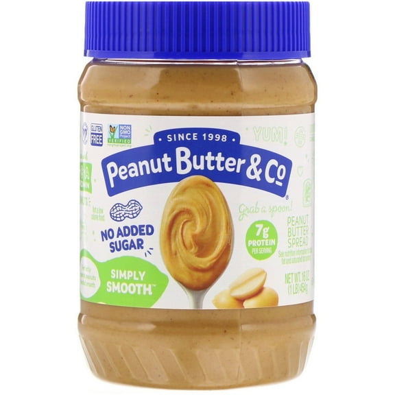 Peanut Butter & Co., Simply Smooth, Peanut Butter Spread, No Added Sugar, 16 oz Pack of 2