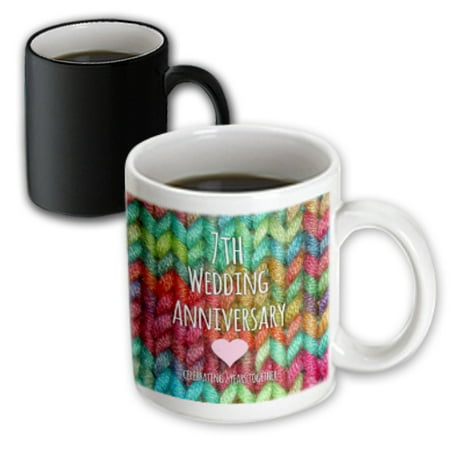 3dRose 7th Wedding Anniversary gift - Wool celebrating 7 years together - seventh anniversaries rainbow, Magic Transforming Mug,