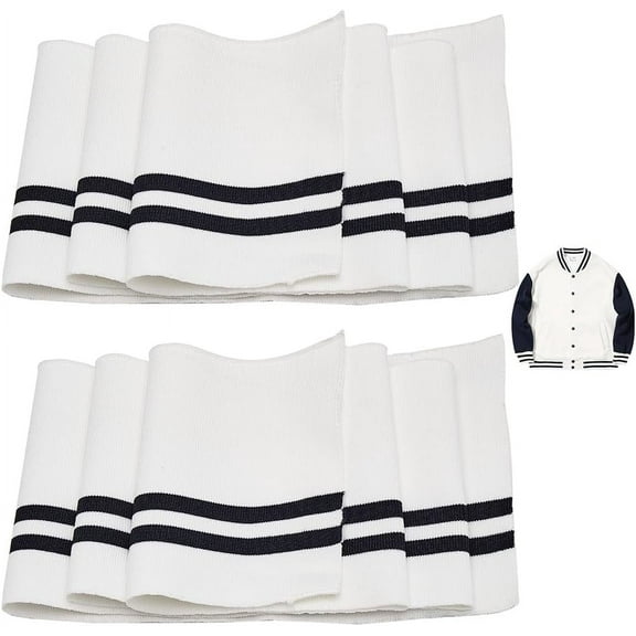 2PCS 37.4x5.5 Inch Elastic White Ribbing Fabric Neckline Collar Trim Waistbands Collar Cuffs Trim Material Black Stripe Waistband Knit Neckbands Waistband Neckband Cuffs White Polyester