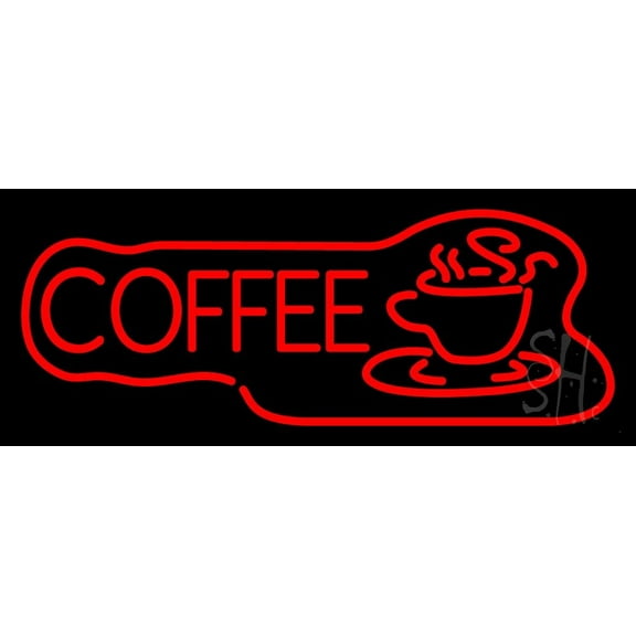 Red Coffee Logo LED Neon Sign 13 x 32 - inches, Black Square Cut Acrylic Backing, with Dimmer - Bright and Premium built indoor LED Neon Sign for café and stroefront.