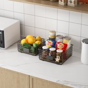 Wire Storage Baskets for Organizing, 2 Pack Kitchen Storage and Organizer with Removable Cork Liner, Household Counter Organizer Baskets for Pantry, Cabinets, Shelf, Laundry, Bathroom