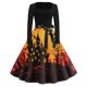 thumbnail image 1 of Vestido vintage de Halloween para mujer, manga larga, top negro con estampado de calabaza, falda con vuelo, disfraz de fiesta retro, 1 of 4