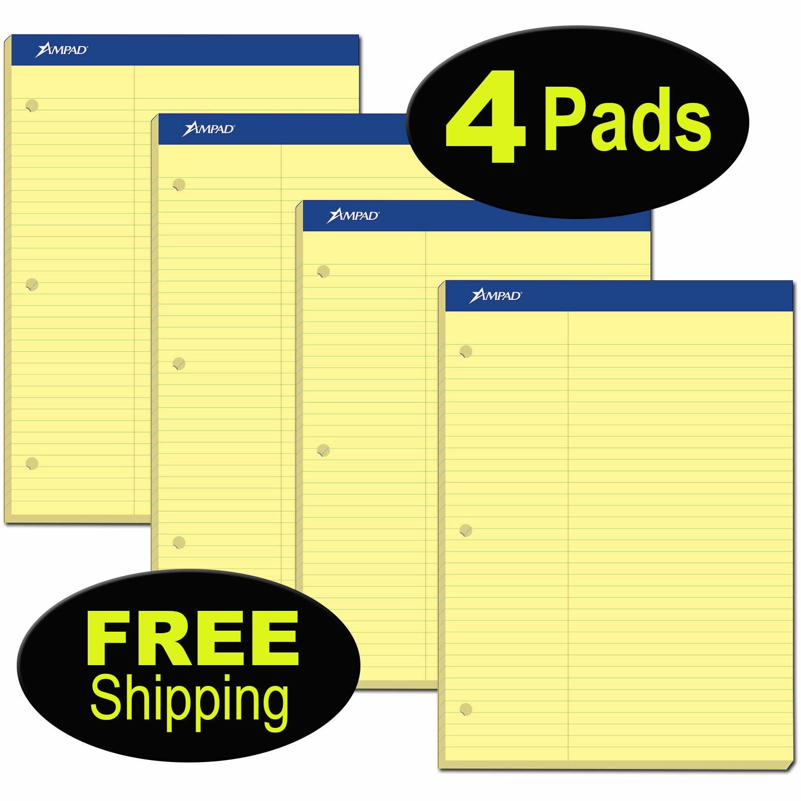 Ampad 20245 Law Rule 3Hole Punched Canary Legal Pads 8.5x11.75" Pack