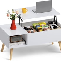 Coffee Table for Living Room, Lift Top Coffee Table with Storage, Small Rising Wooden Dining Center Table with Storage Shelf & Hidden Compartment, 39" White