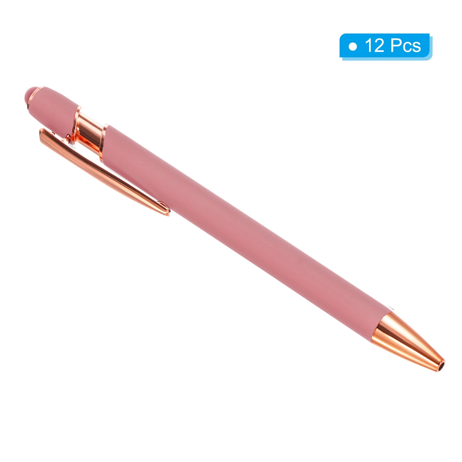 Uxcell Ballpoint Pen with Stylus Tip Metal Pen Black Ink 1.0mm Medium Point Stylus Pen Style 2, Rose Gold 12 Pack