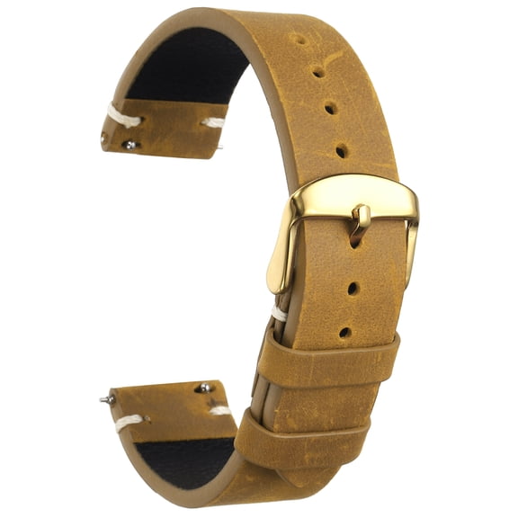 Uxcell Genuine Leather Watch Band 19mm Top Grain Leather Quick Release Replacement Watch Strap with 304 Stainless Steel Gold Buckle for Men Women, Light Brown