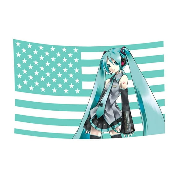 Hatsune Miku flag Banner Flag with Brass Grommet Polyester Durable for Dormitory, Room, Outdoor, Party Decoration