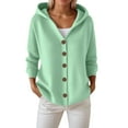 thumbnail image 2 of ZHOGXU Women's Hooded Cardigan Long Sleeve Open Front Buttons Solid Color Knit Comfortable Slim Fit Coat Jacket For Casual Daily Wear Green Xl, 2 of 4