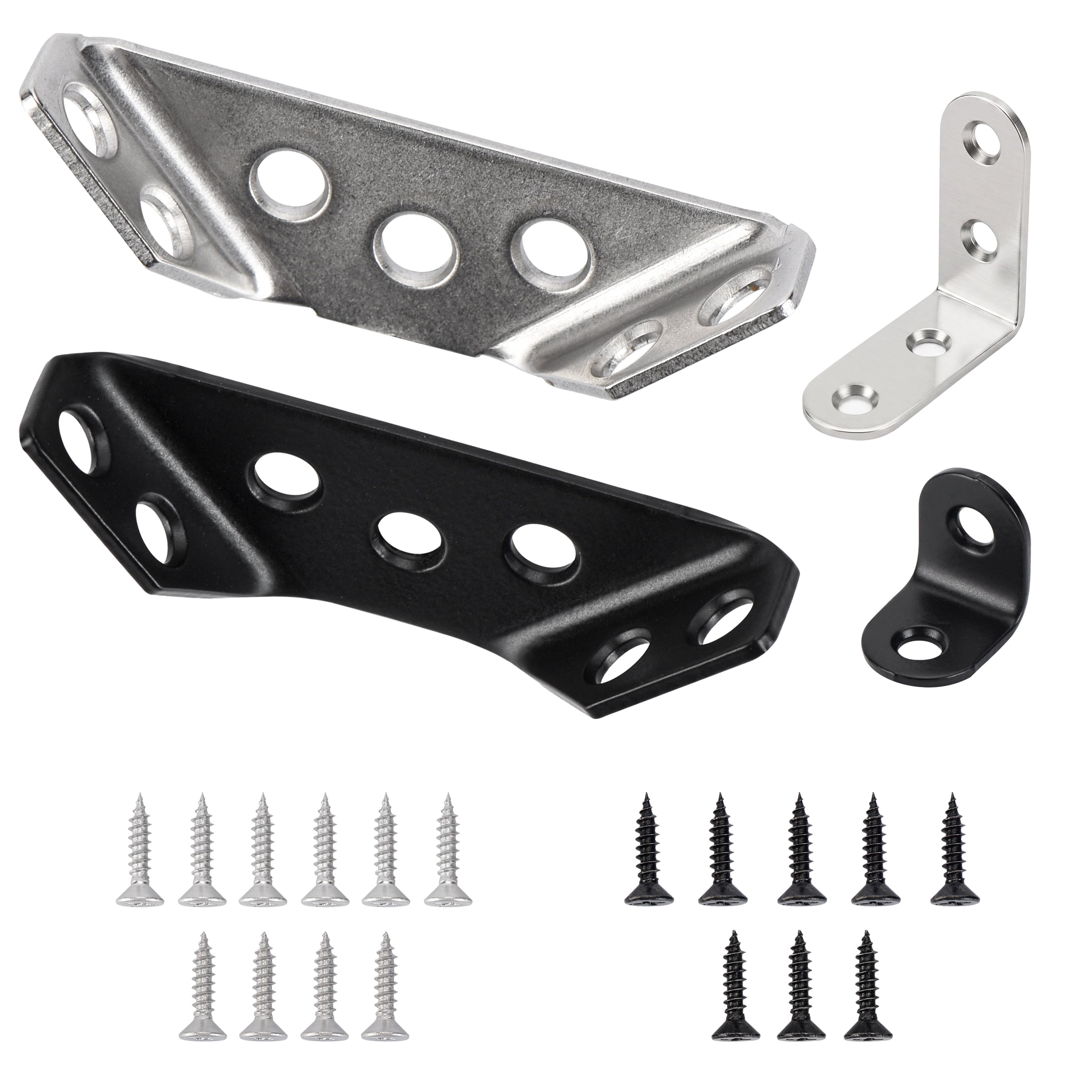 Hyper Tough Multiple Sizes Stainless Steel Corner Brace Kit for Wooden Furniture, Screws included, 60 Pack