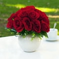 thumbnail image 2 of Enova Home 18 Heads Artificial Silk Roses Faux Flowers Arrangement in Round Tapered Ceramic Pot for Home Office Wedding Decor (Red), 2 of 4
