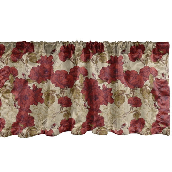 Ambesonne Vintage Window Valance, Romantic Red Roses, 54" X 18", Red Khaki Sand Brown