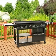 Royal Gourmet 44 6-Burner Flat Top Gas Grill Griddle, Griddle with Foldable Side Shelves, Front Spice Rack, Double-Layer Bottom Shelves, GB6000