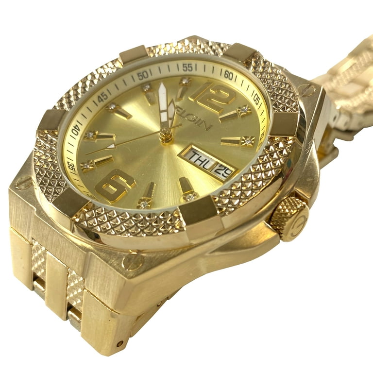Elgin Adult Male Analog Watch in Gold with Textured Dial and