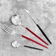 thumbnail image 2 of Nvzi 40-Piece Silverware Set Stainless Steel Reusable Utensils Forks Spoons Knives Set, Mirror Polished Cutlery Flatware Set, Great for Family Gatherings & Daily Use (10,Red Handle Silver), 2 of 5