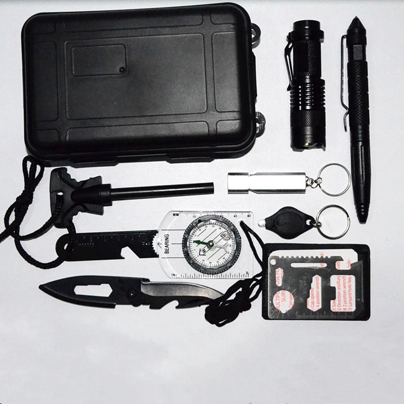 8-in-1 Outdoor Survival Gear Kit Multifunction Emergency SOS Tool Set Waterproof Sealed Box for Camping Hiking Hunting Rescue