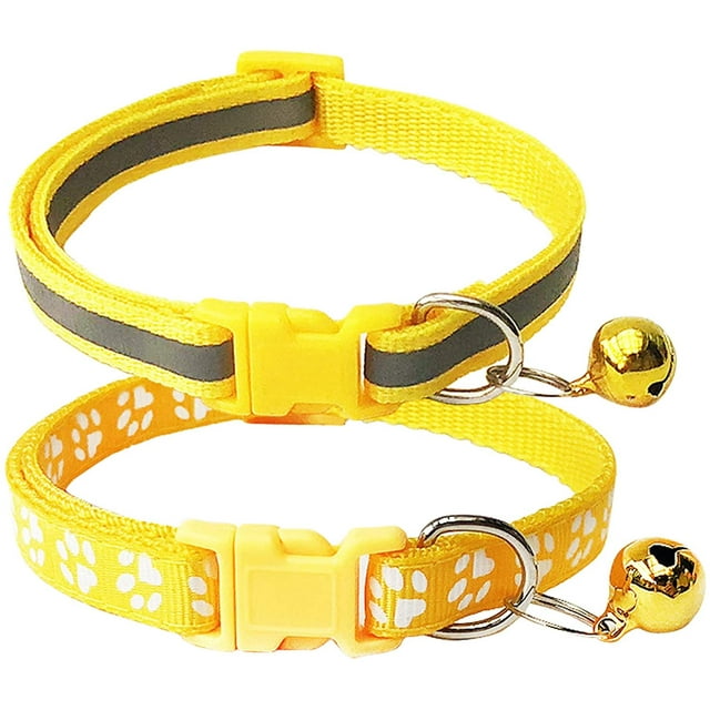 2-Pack Empreinte de Pas et Réfléchissant Collier de Chat avec Cloche de Base Chien Chat Boucle Réglable en Polyester Chien Collier Ou Ceintures de Sécurité