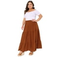 thumbnail image 3 of DARING DIVA Women's Plus Swing Maxi Elastic High Waist Boho Flowy Skirts 1X Caramel, 3 of 6