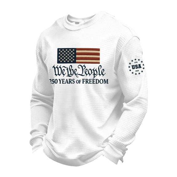 250th Anniversary Usa Shirt Waffle Long Sleeve T Shirts for Man Usa Flag America 250 Shirt Independence Day Graphic Tees