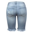thumbnail image 5 of Ovticza Women's Ripped Mid-Rise Denim Bermuda Shorts Frayed Raw Hem Stretch Jean Shorts Light Blue L, 5 of 5
