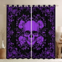 jejeloiu Rustic Flowers Curtains Pack of 2 (42x84 Each),Gothic Skeleton Curtains Blackout,Purple Black Bedroom Curtains For Boys Kids,Ultra Soft Home Decor