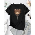 thumbnail image 2 of [Gentle] Women's Cute Bear Zip Graphic Tee - Soft White Round Neck Short Sleeve T-Shirt, Casual & Comfortable Summer Top with Adorable Brown Bear Design, Vacation Tshirt|Relaxed Fashion|Medium Elasti, 2 of 6