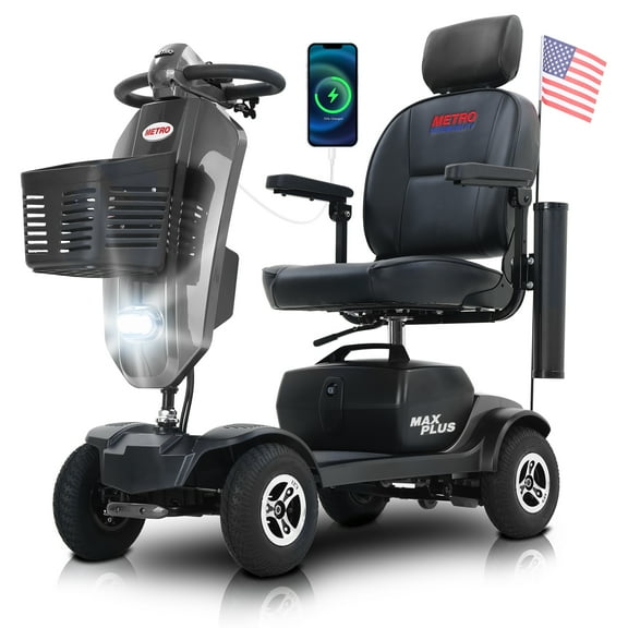 BAMACAR Metro 4 Wheel Electric Mobility Scooter for Seniors Adults 300 lbs Portable collapsible All Terrain Travel Scooters Disability Folding Mobility Scooter Lightweight Foldable Handicap Scooters