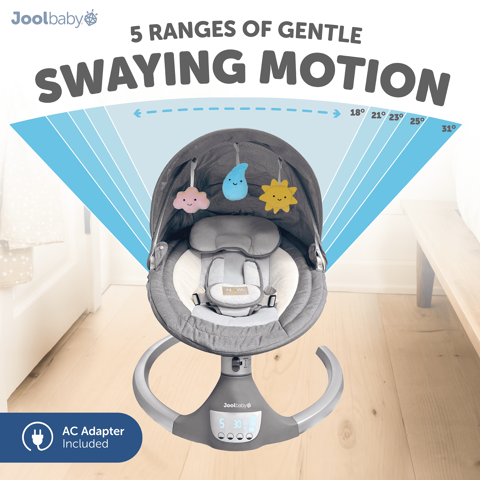 Jool Baby Nova Electric Baby Swing with Bluetooth And Remote Control, Gray