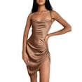 thumbnail image 3 of Franhais Women Close-fitting Boat Neck Dress, Solid Color Sleeveless Spaghetti Strap One-piece, S/ M/ L/ XL, 3 of 6