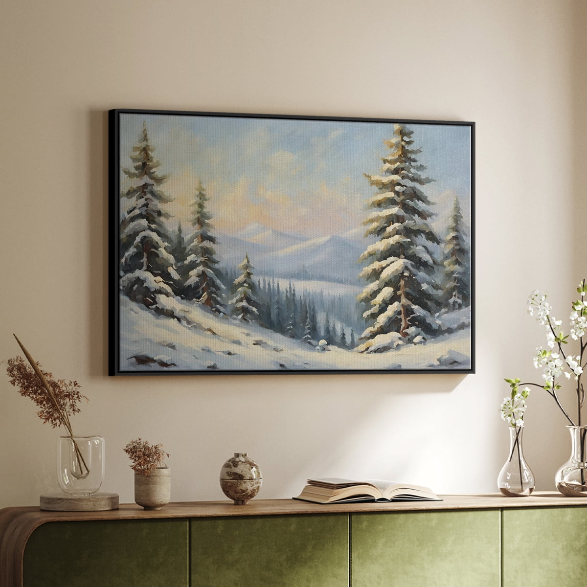 Vintage Landscape-CCIV By Wexford Home Framed in Black Wood Gallery Wrapped Canvas 25 in. x 37 in.