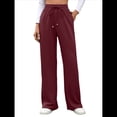 thumbnail image 1 of Pantalones Deportivos Casuales para Mujer, de Pierna , Holgados, con Cordón Ajustable, Cintura Alta, Elásticos y Bolsillos. Vino Tinto M, 1 of 10