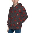 thumbnail image 2 of Xecao Red Ladybugs On Dark Background Pattern Zip Up Hoodies for Boys Girls, Sweatshirt with Pockets-Small, 2 of 6