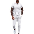 thumbnail image 3 of Traje de ocio para hombre, cuello vuelto, cintura con cremallera, Color puro, manga corta, pantalones largos, chándal blanco 3XL, 3 of 6