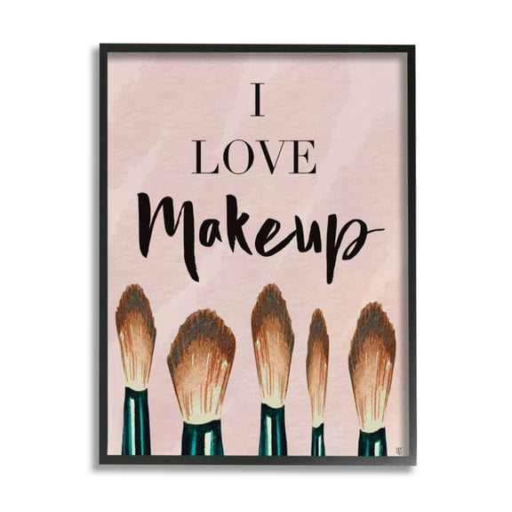 Stupell Industries I love Makeup Text Pink Fashion Cosmetic Brushes Design by Elizabeth Tyndall