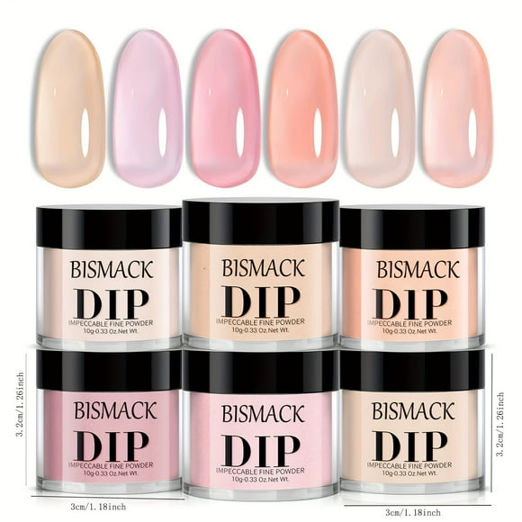 Dip Powder Set 6 Pcs Translucent Nude Pinkish Sheer Color, Natural Clear Dipping Powder Milky Jelly Effect French Nail Art Starter Manicure Salon DIY At Home