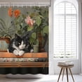 thumbnail image 2 of Black Cat Shower Curtain, Cats Bathroom Set Country Farm Flower Plant Shower Curtain Rural Style Rustic Shower Curtains Bathtub Decor with 12 Hooks 72x72 Inches, 2 of 6