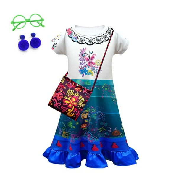 Disney Mirabel Princess Dress Suit Charm for Girls Cosplay Carnival Birthday Party Children Encanto Costume and Bag9-10T (150) Gao Jinjia LED