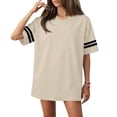 thumbnail image 2 of longantii Oversized Jersey Shirts for Women Y2k V Neck Short Sleeve Aesthetic Summer T-Shirt Casual Loose Streetwear Solid Color Practice Sports Tops Uniforms Khaki M, 2 of 7