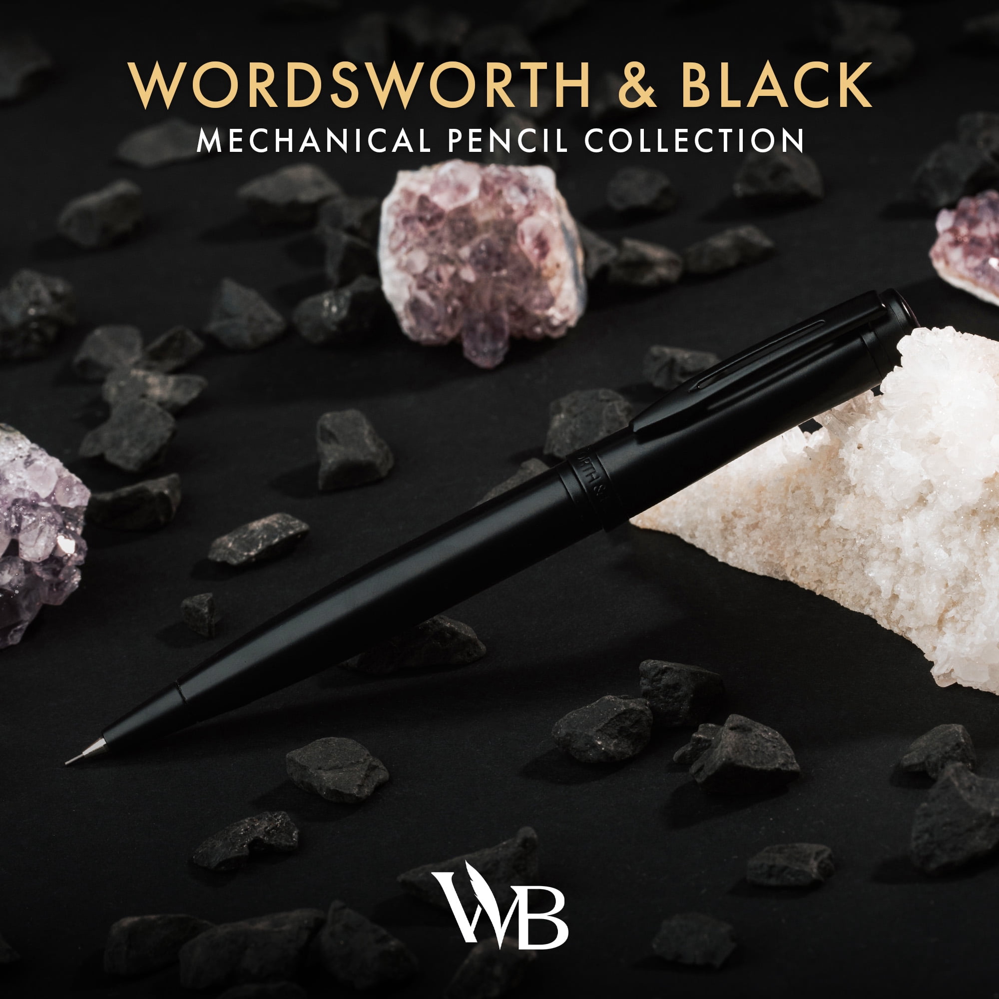 Wordsworth and Black Mechanical Pencil Graphite Lead- Stunning Luxury Metal Pencil, All Black Lacquer Finish, 0.7mm Led, Best Gift Set for Men & Women, Professional Executive Office Pencils