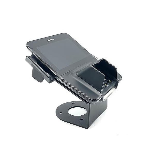 DCCStands Verifone M400 Terminal 4" Fixed and Angled Metal Stand, Screw-in or Adhesive, Black