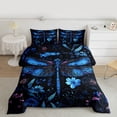 thumbnail image 2 of Feelyou Dragonfly Animal Full Size Comforter Sets, Blue Groovy Flower Bedding Sets, 3pcs, 2 of 8