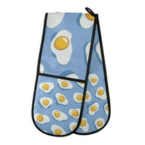 Yayeee Double Oven Mitt Kitchen Heat Resistant Baking 35" x7" Quilted Glove, Playful Fried Eggs