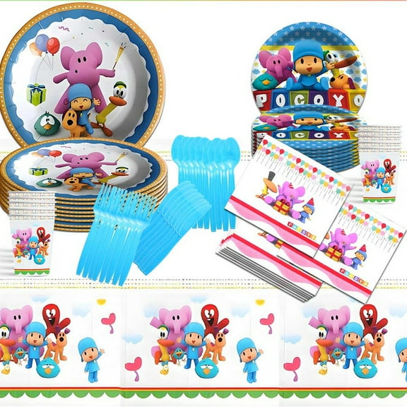 Pocoyo Party Tableware Set Plates Cup Kit Birthday Supplies Decorations Disposable Dinnerware