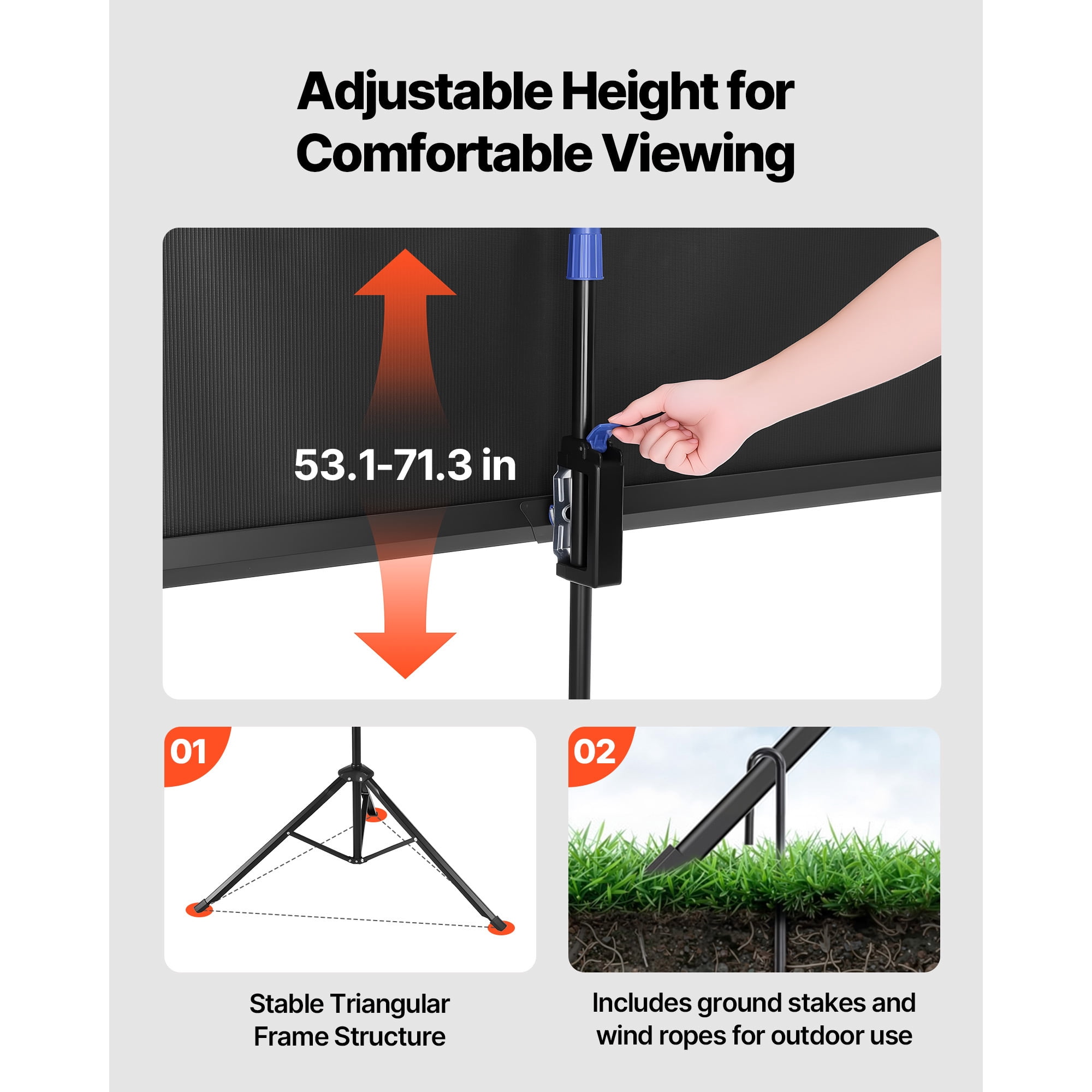 KFFKFF Portable 60-Inch Projector Screen with Stand, 16:9 HD Display, 160° Viewing Angle, Wrinkle-Resistant Design, Includes Tripod and Carry Bag for Indoor and Outdoor Use