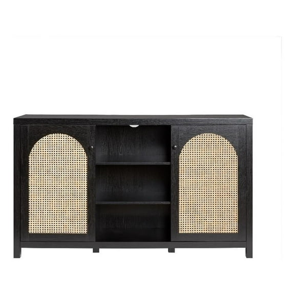 Pemberly Row Modern Arched Rattan 2-Door Wood Sideboard 58" - Black